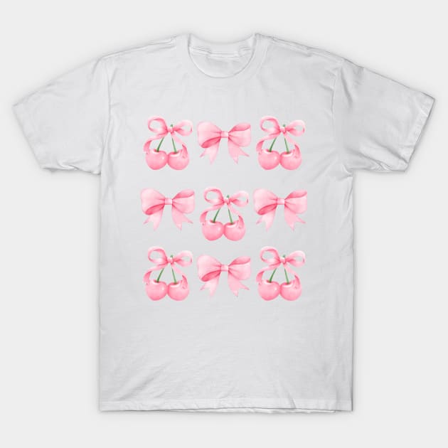 Coquette Pink Bows and Cherries T-Shirt by Mind Your Tee